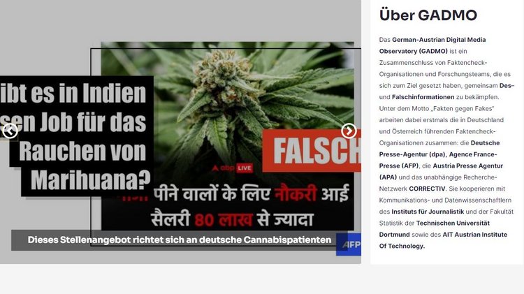 Screenshot der Faktenchecker-Webseite