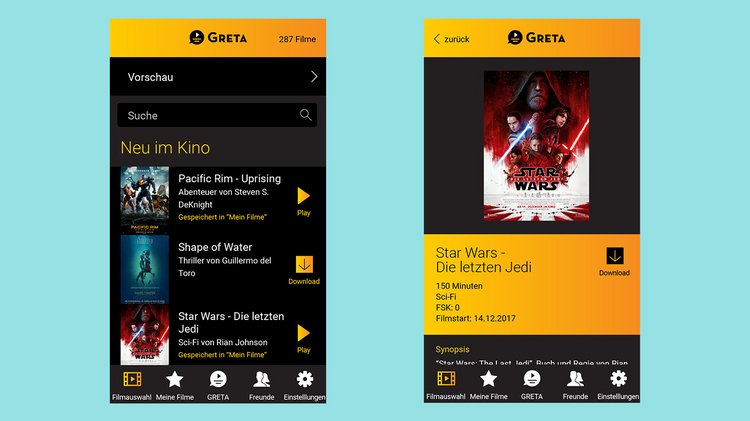 Auf dem Bild sind Screenshots der App "Greta" zu sehen