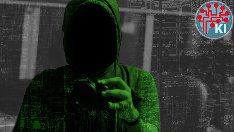 In Grün ist ein Mensch mit Hoodie zu sehen, rund um ihn eine graue Welt mit digitalen Symbolen und Bauplänen