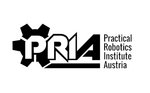 Das Kürzel PRIA (Institut) ist in Blockschrift und schwarzer Schriftfarbe gehalten. An der linken Seite sind die für PRIA gemeinte Begriffe " Practical Robotics Institute Austria" untereinander ausgeschrieben.