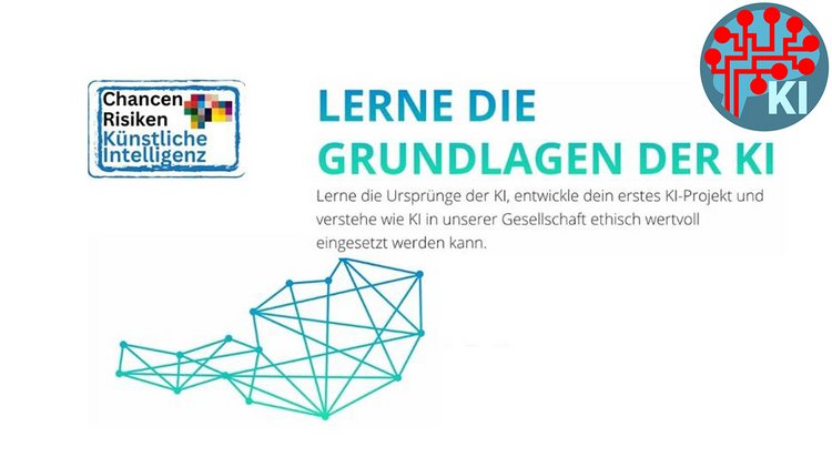 Neben einem Netz, das die Form der österreichischen Landkarte hat, steht: "Lerne die Grundlagen der KI"