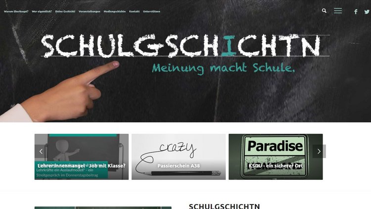 Screenshot der Webseite Schulgschichtn