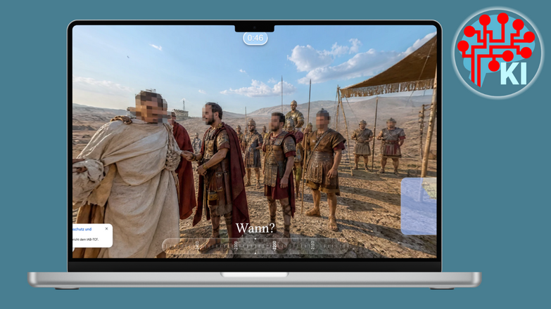 Auf einem Laptop ist ein Screenshot aus "WenWare" zu sehen, rechts oben das KI-Logo des WiBS