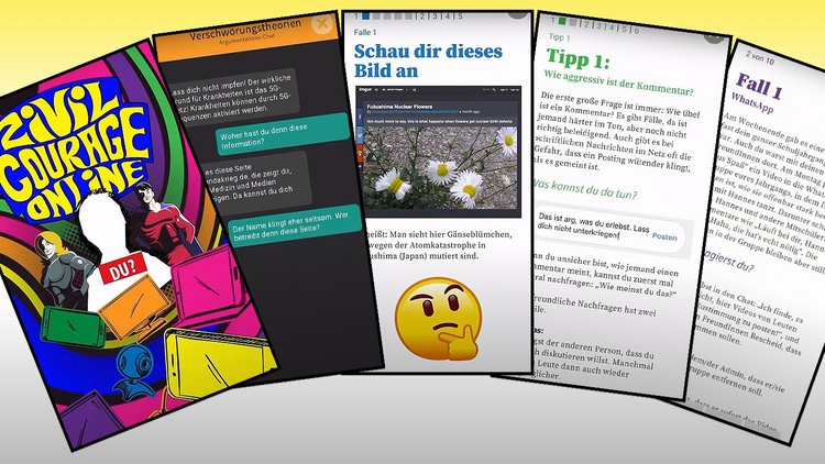 Screenshots der APP "ZivilcourageOnline"